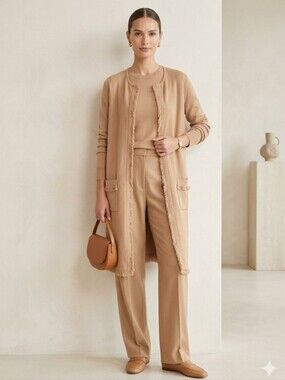Fall Fringed Long Cardigan Sweater | Large | Camel Tan